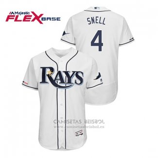 Camiseta Beisbol Hombre Tampa Bay Rays Blake Snell 150th Aniversario Patch Flex Base Blanco