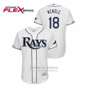 Camiseta Beisbol Hombre Tampa Bay Rays Joey Wendle 150th Aniversario Patch Flex Base Blanco