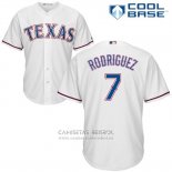 Camiseta Beisbol Hombre Texas Rangers 7 Pudge Rodriguez Blanco 2017 Cool Base