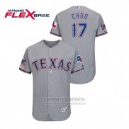 Camiseta Beisbol Hombre Texas Rangers Shin Soo Choo 150th Aniversario Patch Autentico Flex Base Gris