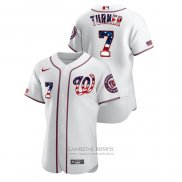 Camiseta Beisbol Hombre Washington Nationals Trea Turner 2020 Stars & Stripes 4th of July Blanco