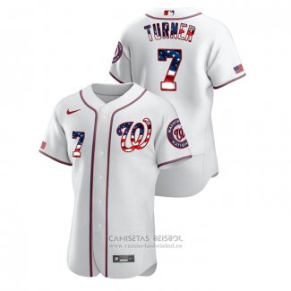 Camiseta Beisbol Hombre Washington Nationals Trea Turner 2020 Stars & Stripes 4th of July Blanco