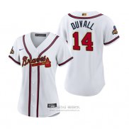 Camiseta Beisbol Mujer Atlanta Braves Adam Duvall 2022 Gold Program Replica Blanco