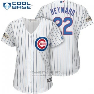 Camiseta Beisbol Mujer Chicago Cubs 2017 Postemporada 22 Jason Heyward Blanco Cool Base