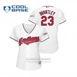Camiseta Beisbol Mujer Cleveland Indians Michael Brantley 2019 All Star Patch Cool Base Blanco
