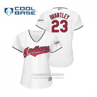 Camiseta Beisbol Mujer Cleveland Indians Michael Brantley 2019 All Star Patch Cool Base Blanco