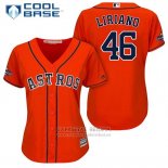 Camiseta Beisbol Mujer Houston Astros 2017 World Series Campeones Francisco Liriano Naranja Cool Base