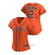 Camiseta Beisbol Mujer Houston Astros Alex Bregman 2020 Replica Alterno Naranja