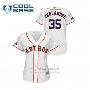 Camiseta Beisbol Mujer Houston Astros Justin Verlander 2019 Postemporada Cool Base Blanco
