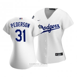 Camiseta Beisbol Mujer Los Angeles Dodgers Joc Pederson 2020 Primera Replica Blanco