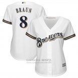 Camiseta Beisbol Mujer Milwaukee Brewers Ryan Braun Blanco Replica Jugador