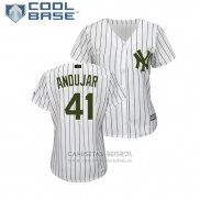 Camiseta Beisbol Mujer New York Yankees Miguel Andujar 2018 Dia de los Caidos Cool Base Blanco