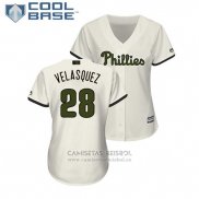 Camiseta Beisbol Mujer Philadelphia Phillies Vince Velasquez 2018 Dia de los Caidos Cool Base Crema