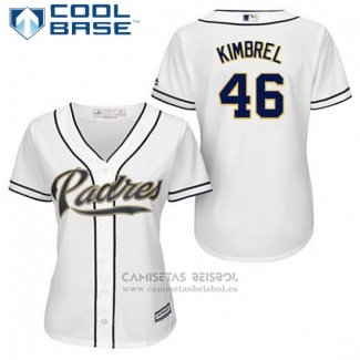 Camiseta Beisbol Mujer San Diego Padres Craig Kimbrel 46 Blanco Primera Cool Base