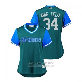 Camiseta Beisbol Mujer Seattle Mariners Felix Hernandez 2018 LLWS Players Weekend King Felix Verde