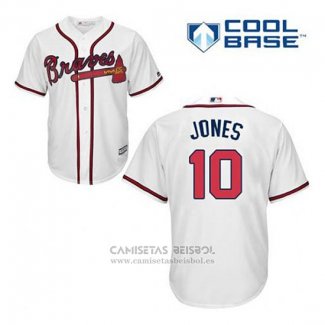 Camiseta Beisbol Hombre Atlanta Braves 10 Chipper Jones Blanco Primera Cool Base