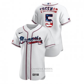 Camiseta Beisbol Hombre Atlanta Braves Freddie Freeman 2020 Stars & Stripes 4th of July Blanco