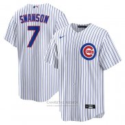 Camiseta Beisbol Hombre Chicago Cubs Dansby Swanson Primera Replica Blanco Azul