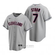 Camiseta Beisbol Hombre Cleveland Indians Myles Straw Replica Road Gris