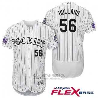 Camiseta Beisbol Hombre Colorado Rockies Greg Holland 56 Blanco Autentico Collection Flex Base