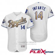 Camiseta Beisbol Hombre Kansas City Royals Campeones 14 Omar Infante Flex Base Oro