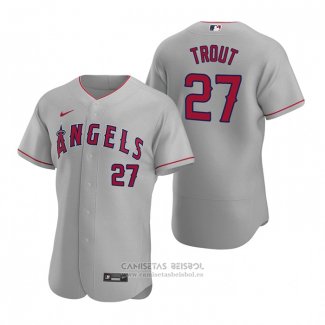 Camiseta Beisbol Hombre Los Angeles Angels Mike Trout Autentico 2020 Road Gris