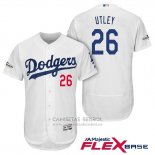 Camiseta Beisbol Hombre Los Angeles Dodgers 2017 Postemporada Chase Utley Blanco Flex Base