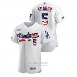 Camiseta Beisbol Hombre Los Angeles Dodgers Corey Seager 2020 Stars & Stripes 4th of July Blanco