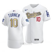 Camiseta Beisbol Hombre Los Angeles Dodgers Justin Turner 2021 Gold Program Patch Autentico Blanco