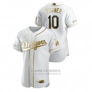 Camiseta Beisbol Hombre Los Angeles Dodgers Justin Turner Golden Edition Autentico Blanco