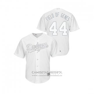 Camiseta Beisbol Hombre Los Angeles Dodgers Rich Hill 2019 Players Weekend Field Of Genes Replica Blanco