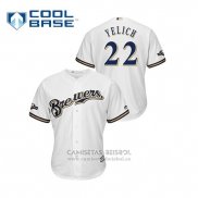 Camiseta Beisbol Hombre Milwaukee Brewers Christian Yelich 2019 Postemporada Cool Base Blanco