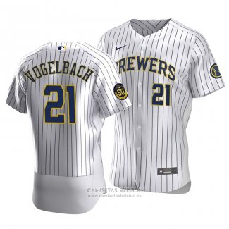 Camiseta Beisbol Hombre Milwaukee Brewers Daniel Vogelbach Autentico Primera Blanco