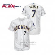 Camiseta Beisbol Hombre Milwaukee Brewers Eric Thames Autentico Flex Base Blanco Azul