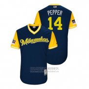 Camiseta Beisbol Hombre Milwaukee Brewers Hernan Perez 2018 LLWS Players Weekend Pepper Azul