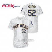 Camiseta Beisbol Hombre Milwaukee Brewers Jimmy Nelson Autentico Flex Base Blanco Azul