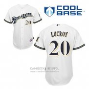 Camiseta Beisbol Hombre Milwaukee Brewers Jonathan Lucroy 20 Blanco Primera Cool Base