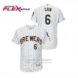 Camiseta Beisbol Hombre Milwaukee Brewers Lorenzo Cain Autentico Flex Base Blanco Azul