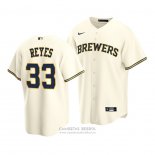 Camiseta Beisbol Hombre Milwaukee Brewers Pablo Reyes Replica Crema