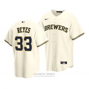 Camiseta Beisbol Hombre Milwaukee Brewers Pablo Reyes Replica Crema