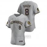 Camiseta Beisbol Hombre Milwaukee Brewers Ryan Braun Autentico 2020 Road Gris