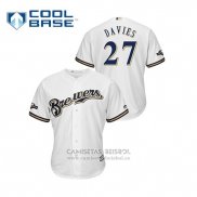 Camiseta Beisbol Hombre Milwaukee Brewers Zach Davies 2019 Postemporada Cool Base Blanco