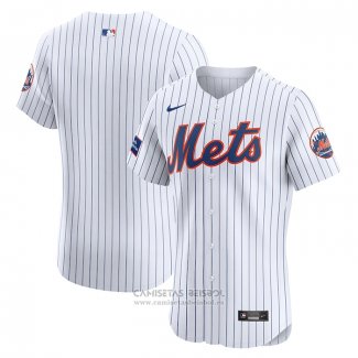 Camiseta Beisbol Hombre New York Mets Primera Elite Patch Blanco