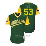 Camiseta Beisbol Hombre Oakland Athletics Trevor Cahill 2018 LLWS Players Weekend T.c. Verde