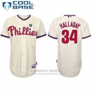 Camiseta Beisbol Hombre Philadelphia Phillies Roy Halladay Crema Cool Base Jugador