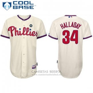 Camiseta Beisbol Hombre Philadelphia Phillies Roy Halladay Crema Cool Base Jugador