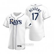 Camiseta Beisbol Hombre Tampa Bay Rays Austin Meadows Autentico Primera Blanco