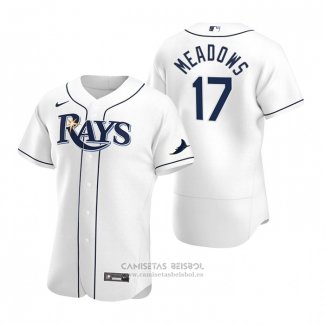 Camiseta Beisbol Hombre Tampa Bay Rays Austin Meadows Autentico Primera Blanco