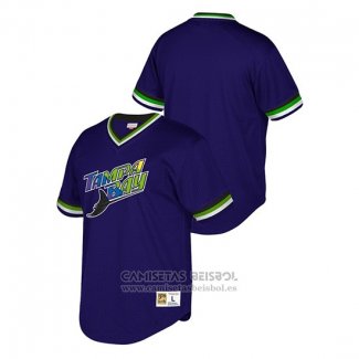 Camiseta Beisbol Hombre Tampa Bay Rays Cooperstown Collection Mesh Wordmark V-Neck Violeta