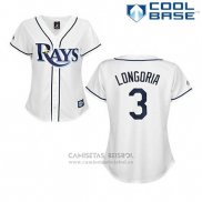 Camiseta Beisbol Hombre Tampa Bay Rays Evan Longoria 3 Blanco Cool Base